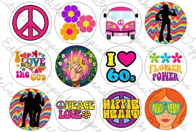 60s Cupcake Toppers Edible Cake Icing 1960s Hippie • £2.79