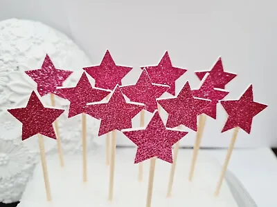 Glitter Pink Cupcake Toppers Cake Decoration B-day Baby Shower Party 12 • £3