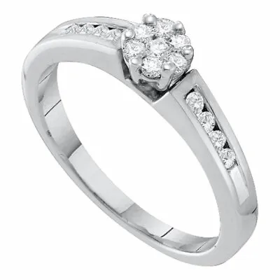 £359.55 • Buy 10k White Gold Womens Round Diamond Flower Cluster Ring 1/4 Cttw