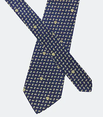VERSACE Tie Medusa Geometric Textured Silk Blue Necktie Width 3 5/8  • $19.99