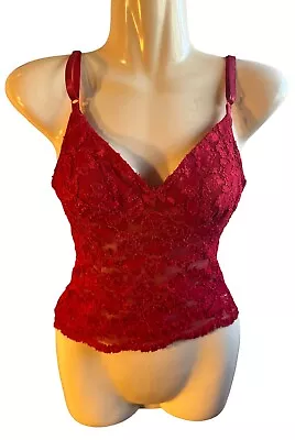 Vintage 1990's Selections Women's  Red Floral Sheer Lace Cropped Tank Top Sz XXS • $9.99