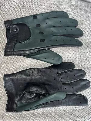 Mens Leather Driving Gloves. Black/racing Green. Size 22 (8.5). Pre-loved • £8