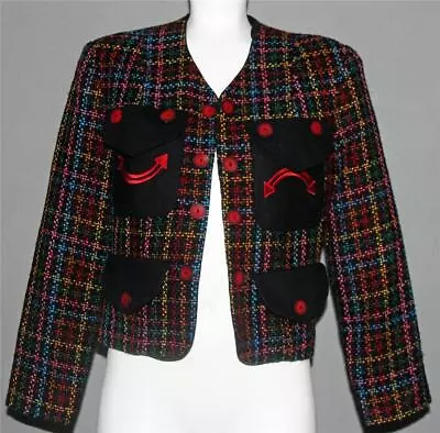 VTG Boucle Pati-Pat Paris Pocket Faces Eyes Wool Blend Jacket Wm's XS France • $48.99