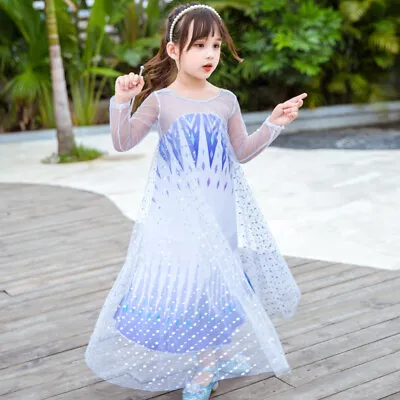 $19.59 • Buy 2019 New Girls Frozen 2 White Elsa Costume Party Birthday Dress + Cape 2-10 Yrs