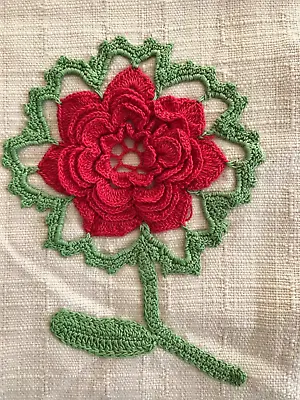 $25 • Buy Hand Embroidered Crochet Tablecloth Linen 3D Flower Ecru Cottage Farmhouse 56x64
