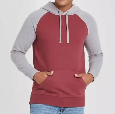 Goodfellow Mens Hoodie Jacket Sweatshirt S Gray Maroon Red Kangaroo Pocket NEW • $17.55