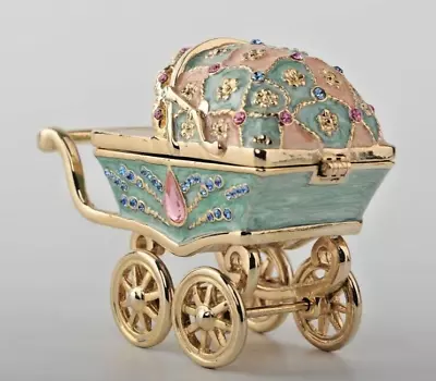 Keren Kopal Blue Baby Carriage Trinket  Box Decorated With Austrian Crystals • $5.50