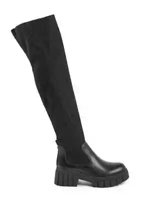 New - 19V69 Italia By Versace 1969 - Black 1.6  Heel Leather & Rubber Boot Women • $257