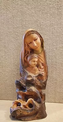 Vintage 8  Hand Carved Wooden Madonna  & Baby Jesus Figurine Statue • $38.95