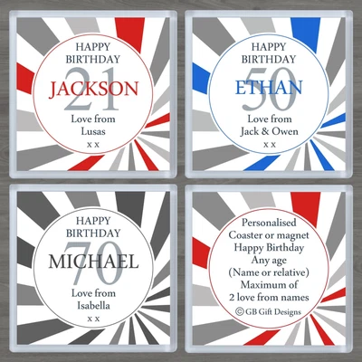 £3.95 • Buy Personalised Birthday Gift Coaster Or Magnet Spiral Stripes Any Age & Name