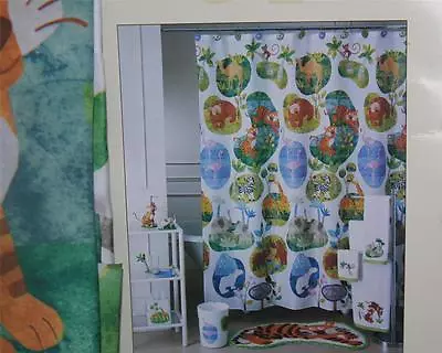 ZOO PARK Whimsical Jungle Animals Zebra Bear Giraffe Fabric Shower Curtain NIP • $19.99