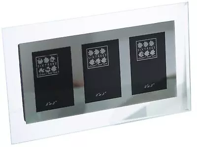 £8.99 • Buy Bevelled Glass & Mirror Line Inset Photo Frame For Three 3  X 2  Pictures - Stan