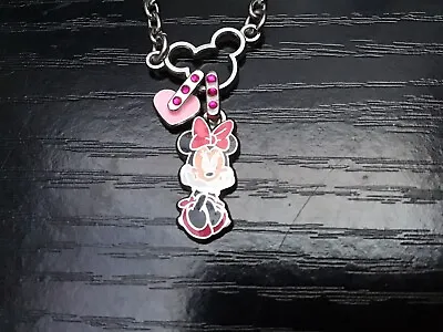 Disney Mickey Mouse Silver Coloured Necklace With Minnie Mouse  & Heart Pendant • £3.49