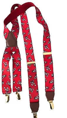 Vtg Walt Disney Co JG Hook Mens Mickey Mouse Suspenders Red Leather Adjustable • $13