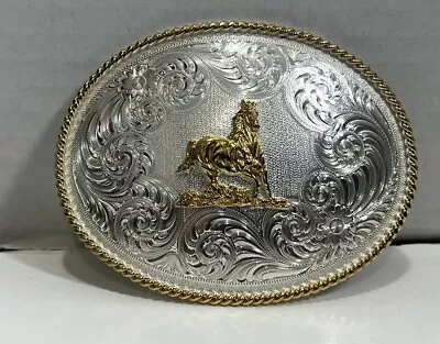 Montana Silversmith Gold Horse Belt Buckle Silver Plated Columbus Mont. • $80