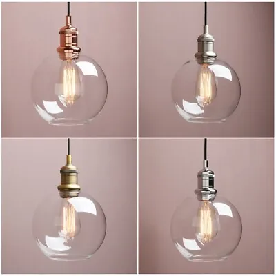 7.9 Retro Industrial Ceiling Pendant Light Loft Lamp Globe Glass Shade Bathroom • £53.95