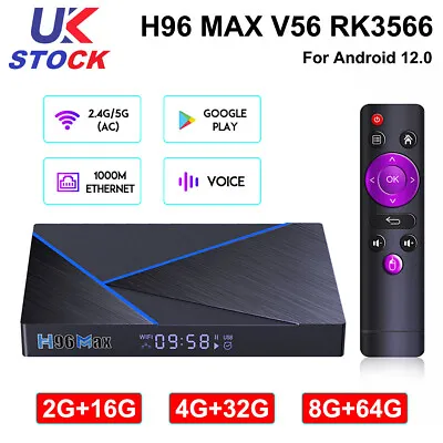 £80.99 • Buy H96 Max V56 Android 12.0 TV Box RK3566 4G/8G 64G Dual Wifi 4K H.265 Media Player