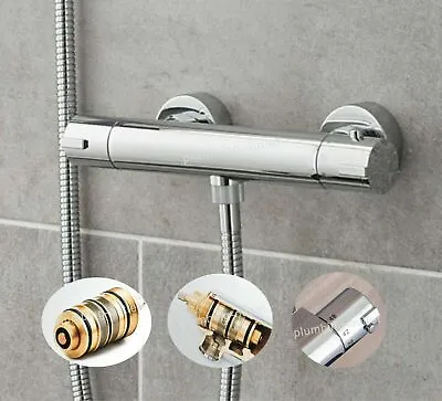 £24.95 • Buy Modern Bathroom Bar Mixer Shower Valve Thermostatic Round Chrome Bottom Outlet