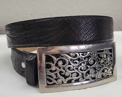 Di Stefano Mens Genuine Caiman Crocodile Silver Tone Buckle Belt Black Size 36  • $48.99