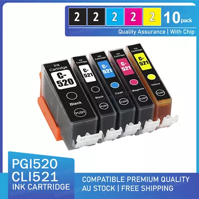 $19.90 • Buy 10x Ink Cartridge PGI 520 CLI521 For Canon MP640 MX870 MP980 MP540 MP620 Printer