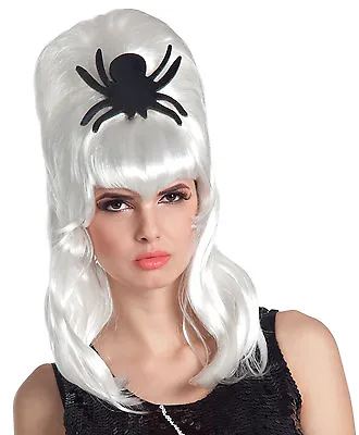 Ladies White  Zombie Monster Bride Wig Gothic Spider Halloween Fancy Dress New • £9.98