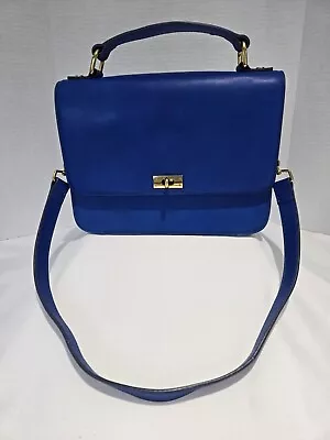 J Crew Edie Purse Blue Leather Removable Shoulder Strap Zip Slip Patch Pocket • $34.98