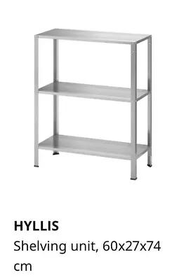 IKEA HYLLIS Shelving Unit Indoor Outdoor 3 Tiers Galvanised Steel 60x27x74cm NEW • £29.99