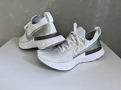 NIKE React Flyknit Womens US 8 White/Silver RRP $160 As New • $80