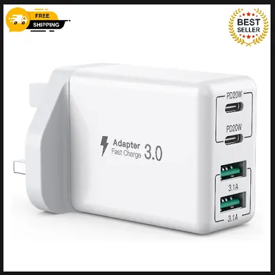 USB C Plug Aioneus 40W 4-Port C Fast Charger Plug Dual Port PD Power...  • £10.80