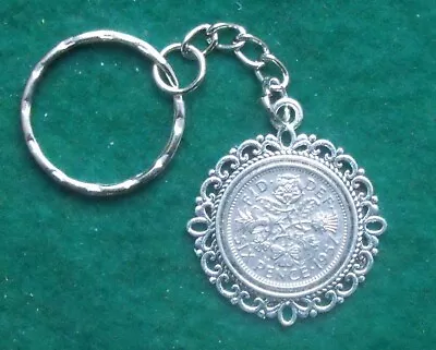 £1.95 • Buy 1958 Lucky Sixpence 65th Birthday Key Ring Wedding Gift Bag Vintage Coin Retro X