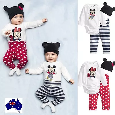 Baby Rompers 3pcs Boy Girl Clothing Hat Pant Set Bodysuit Set Cotton New Born • $13.99