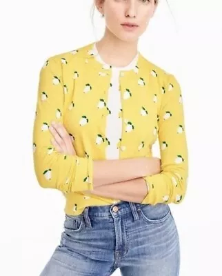 NWT J Crew Jackie Cardigan Sweater XS Lemon Print Bright Yellow • $79.99