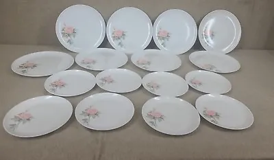 VTG Lot Of 16 Melmac Plates Rose Pattern 8 Each Dinner Desert Melamine MCM Pink • $22.49