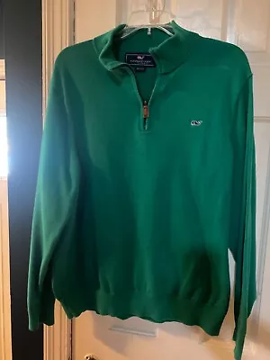 Vineyard Vines Performance Quarter Zip Mens Large Green Long Sleeve Pullover * • $7