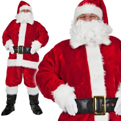 Mens Deluxe Luxury Santa Claus Father Christmas Suit Fancy Dress Costume 8 Piece • £46.99