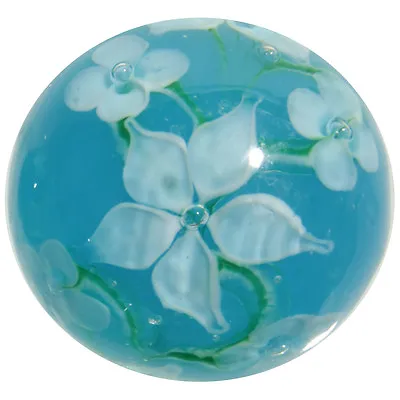 22mm HIBISCUS Teal Blue/white Flower Handmade Art Glass Marble Ball 7/8  SHOOTER • $8.95