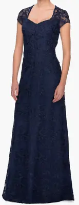 La Femme Embellished Lace Navy Blue Gown Size 12 • $74.99