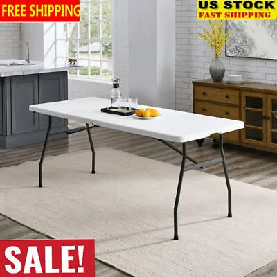 $49.97 • Buy 6 Ft Folding Table Portable 72  X 30  X 29  Storage Indoor Outdoor White Granite