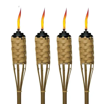 TIKI Torch 4-Pack Bamboo Citronella Weather Resistant Garden Outdoor Torch 57-in • $34.99