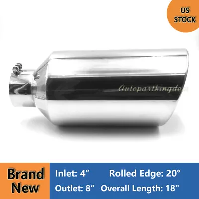 4  Inlet 8  Outlet 18  Long Stainless Steel Rolled Edge Exhaust Tip Diesel • $42.35