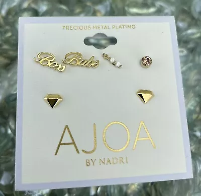 NEW Ajoa By Nadri Women’s Gold-tone Stud Words Design Style Jewelry Earrings • $13.99