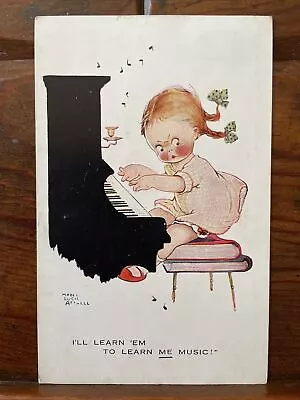 Comic Mabel Lucie Attwell Learn Me Music 1925 Postmark Antique Val Postcard • £0.99