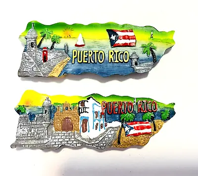 Puerto Rico Boricua Island Set Of 2 Magnets Morro Old San Juan & Flag SOUVENIR 3 • $8.99