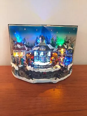Christmas Musical Snowy Village Scene With LED Lights Moving Train • £50