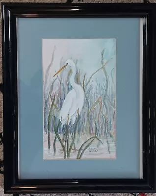 Signed 16x13 Watercolor Painting By Susan Winter Crane Bird Marsh Scene • $29.99