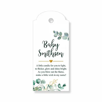 30 X Personalised Baby Shower Gift Tags Candle Favour Thank You Baby Name • £5.95