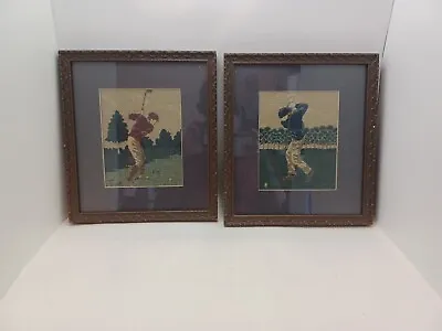 Vtg The Bombay Company Set Of 2 Framed Tapestry Golf Pictures Matted Read Descri • $30