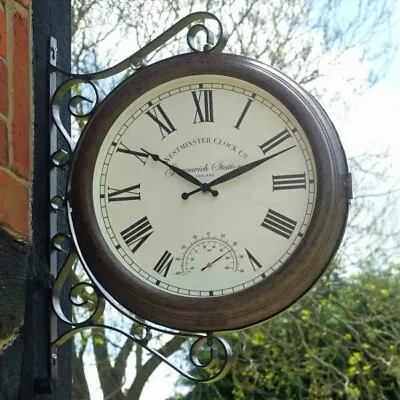 Smart Garden Outside In Double Sided Greenwich Station Clock & Thermometer 38cm • £65.60