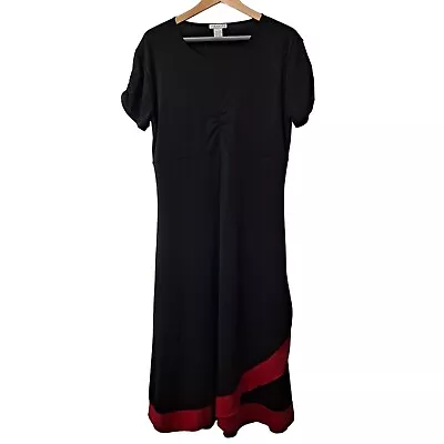 Mikarose Dress Women Size XL Short Sleeve Black Red Ruffle Dark Teacher Aestheti • $12.50