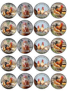20 X Edible  Personalised CHICKEN Animal Cupcake Toppers Uncut Icing/wafer • £3